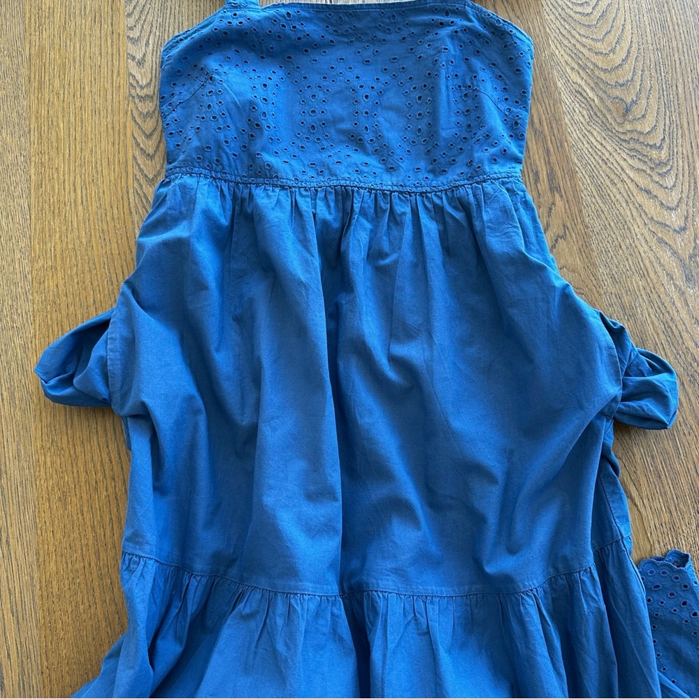 Uniglo Cotton Sun Midi Dress Eyelet Smocked Pockets Blue Size XS Women's - Picture 7 of 16
